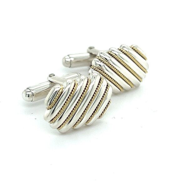 Tiffany & Co Cufflinks 18k Gold + Sterling Silver Estate TIF902 - Picture 2 of 6